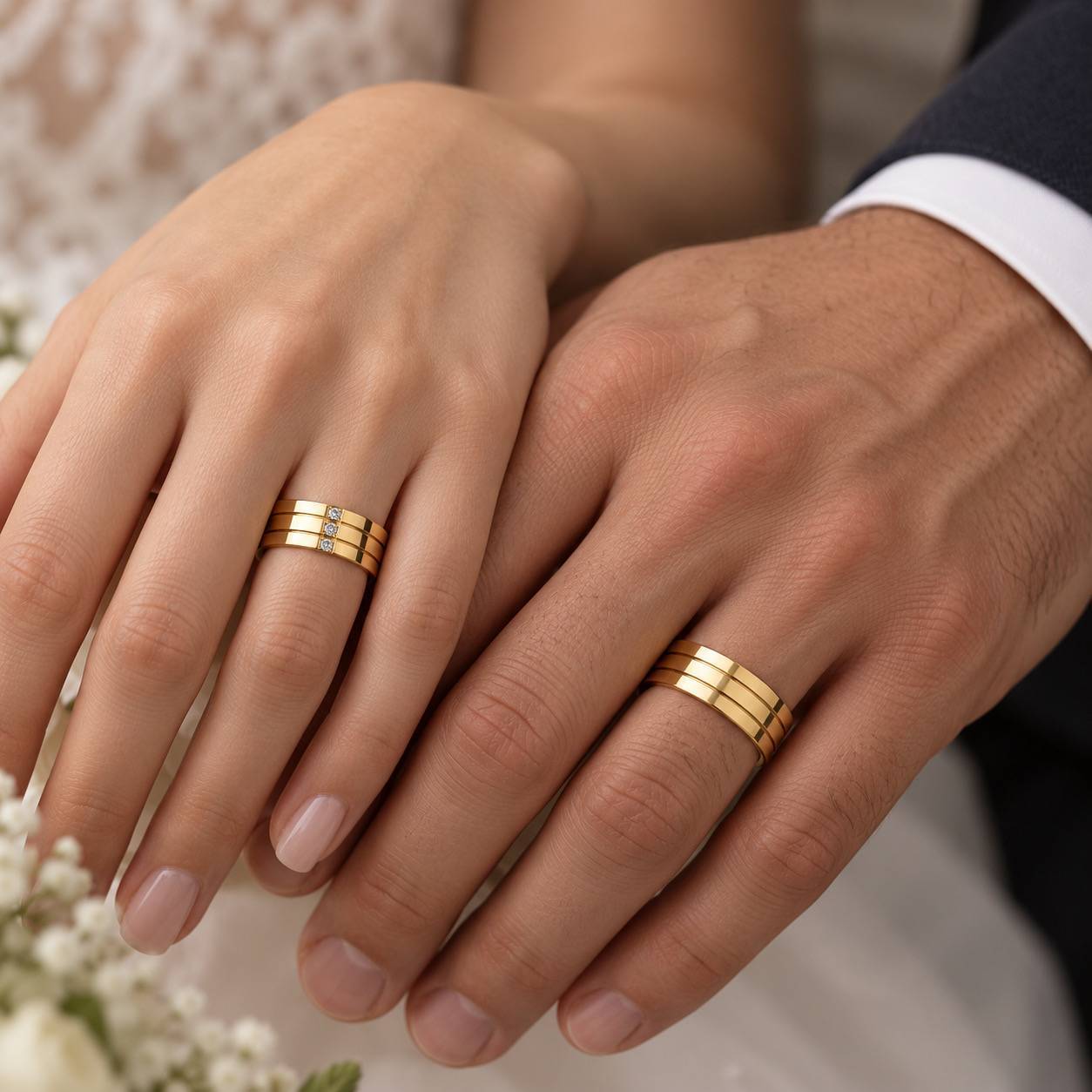 Alianças de Casamento 6mm, Modelo Eliza, Moeda Antiga, 3 Zircônias