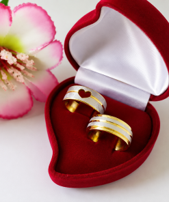 Alianças de Casamento 8mm Banhado a Ouro 18K – Fosco Bicolor com Detalhes em Prata
