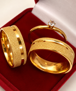 Alianças De Noivado Banhado A Ouro 18k - 8mm Diamantado Com 1 Friso