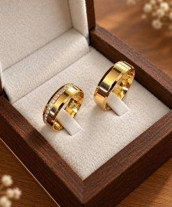 Alianças de Casamento 6mm, Modelo Lumina, Moeda Antiga, Banhada a Ouro 18K