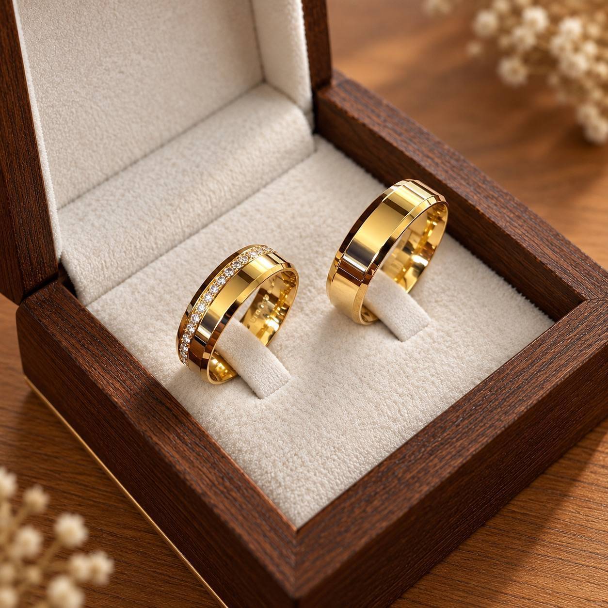 Alianças de Casamento 6mm, Modelo Lumina, Moeda Antiga, Banhada a Ouro 18K