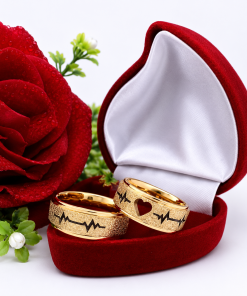 Alianças de Casamento 8mm Banhado a Ouro 18K – Coração Vazado com Batimentos