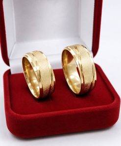 Alianças de Casamento 8mm Banhado a Ouro 18K – Fosco com Friso Ondulado