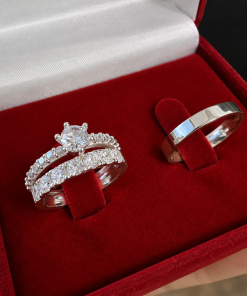Alianças de Namoro em Prata 950 4mm, Modelo Beth, Cravejada com Zircônias