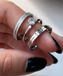 Alianças de Namoro 4mm Diamantado com Friso Central