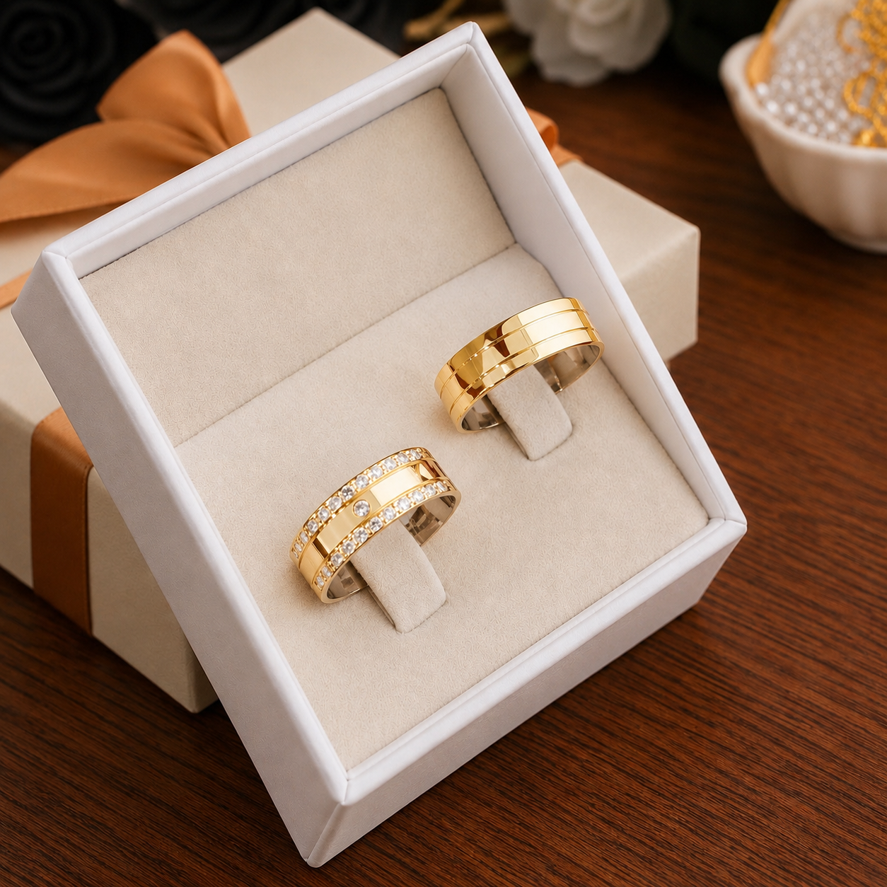 Alianças de Casamento 6mm | Moeda Antiga | Com 30 Pedras de Zircônia | Banhado a Ouro 18k