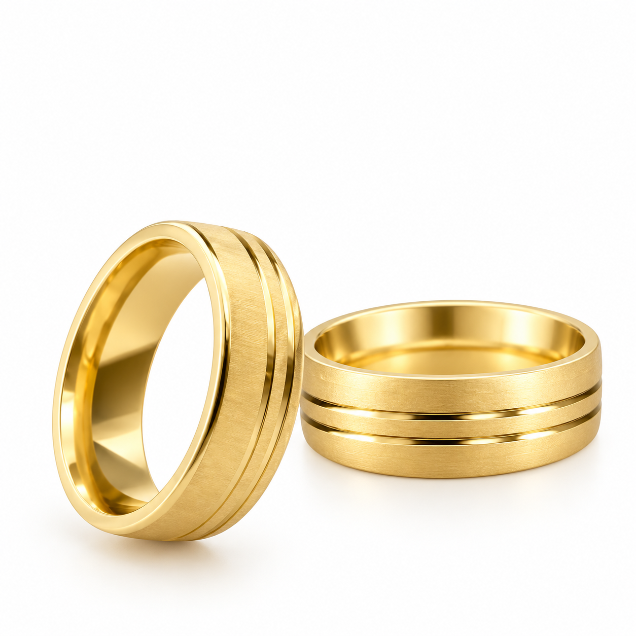 Alianças de Casamento 6mm Reto Fosco – Banhado a Ouro 18K com 2 Frisos