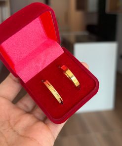 Alianças De Noivado Banhado A Ouro 18k  4mm Feminino Com Friso Ondulado