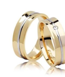 Alianças de Casamento 8mm Moeda Antiga | Modelo Côncavo com Filete de Prata e Pedra de Zircônia