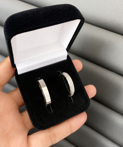 Alianças de Namoro 4mm Diamantado – Feminina 2 Frisos e Masculina Reto Polido