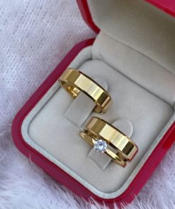 Alianças de Casamento | Par de Alianças Banhadas a Ouro 18K – 6mm Lisas com Acabamento Chanfrado