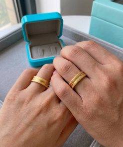 Alianças de Casamento 6mm Banhado a Ouro 18K – Fosco com Frisos Trançados