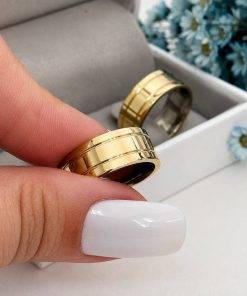 Alianças de Casamento 8mm, Moeda Antiga, Modelo Kiara 02, Anel Opcional