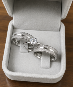 Alianças de Namoro em Aço Cirúrgico | Par de Alianças Prata 6mm | Diamantadas com 1 Friso Central Anatômico