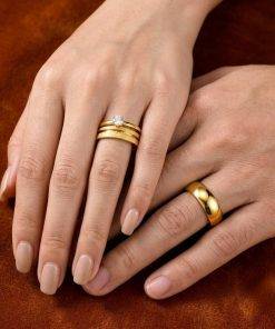 Alianças de Casamento 6mm Redondas – Feminina Diamantada e Masculina Lisa