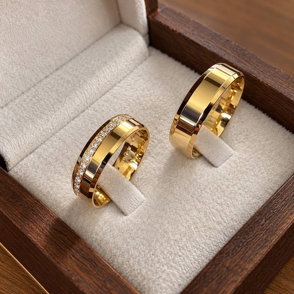 Alianças de Casamento 6mm, Modelo Lumina, Moeda Antiga, Banhada a Ouro 18K