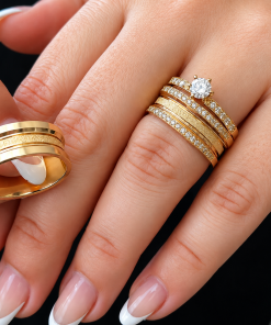 Alianças de Casamento 8mm com 30 Zircônias e Friso Central Diamantado, em Ouro 18k