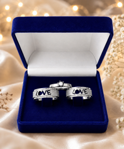 Trio De Alianças Prata Em Aço Cirúrgico 8mm Love Diamantado