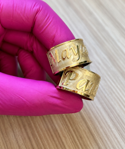 Alianças de Casamento 12mm Alto Luxo, Fosco Lixado com Gravação CNC, Anatômicas