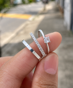 Alianças de namoro 2,5mm em prata 950, Modelo Vivian, cravejada com zircônia, com anel solitário incluso