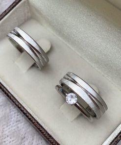 Alianças De Namoro Aço Cirúrgico 6mm Fosco Com 2 Frisos