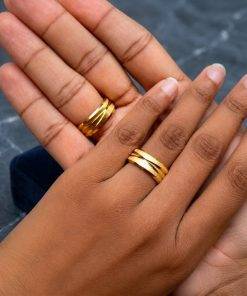 Alianças de Casamento 8mm Fosco com Frisos Trançados – Banhado a Ouro 18K