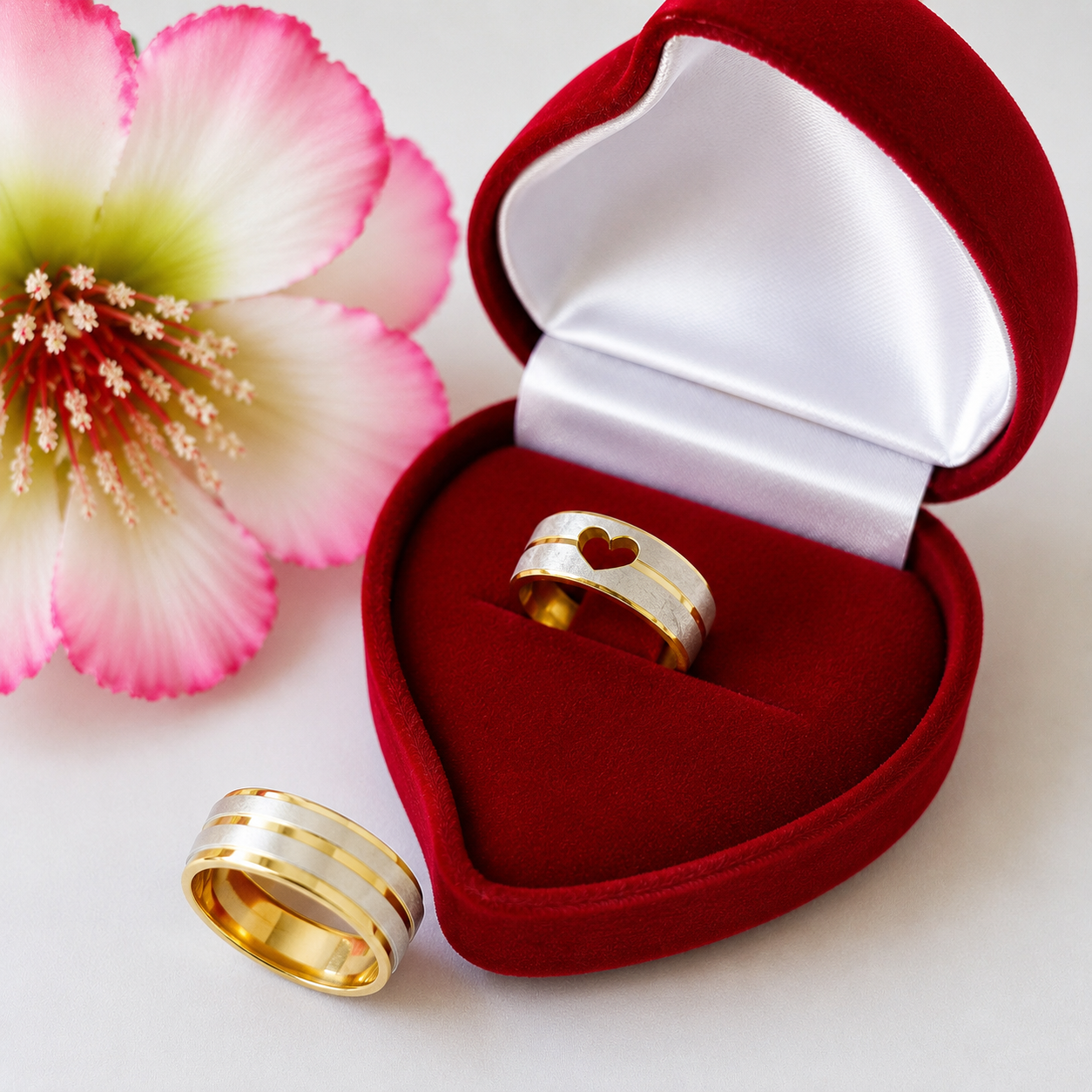 Alianças de Casamento 8mm Banhado a Ouro 18K – Fosco Bicolor com Detalhes em Prata