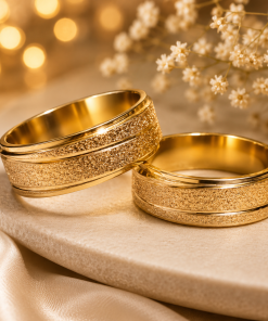 Alianças de Casamento 8mm Banhado a Ouro 18K – Diamantado com Frisos Ondulados