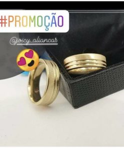 Par De Alianças Aço Cirúrgico Banhado A Ouro 18k - 6mm Reto - Com 2 fios