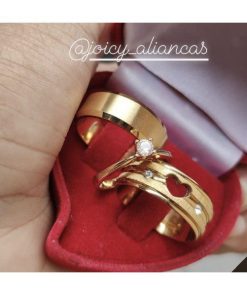 Par De Alianças Aço Cirúrgico Banhado A Ouro 18k - 8mm - Fosco MOD 71
