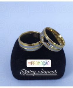 Par De Alianças Prata Em Aço Cirúrgico 8mm Fosco Dourado Com Prata