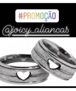 Par De Alianças Prata Em Aço Cirúrgico 8mm Coração Vazado