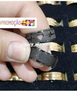 Par De Alianças Prata Em Aço Cirúrgico 8mm Diamantado Preto