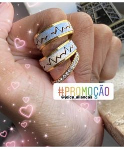 Trio De Alianças Prata Em Aço Cirúrgico 8mm Dourado Com Prata Fosco MOD 21