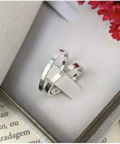 Alianças de Namoro em Prata 950 2mm | Modelo Raiana | Anatômica | Feminina com Pedra de Zircônia Central